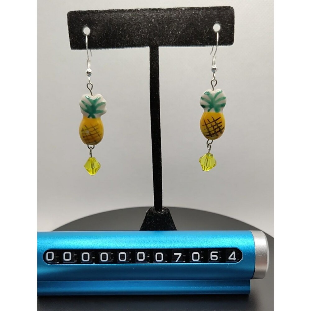 Glass Pineapple and Crystal Earrings